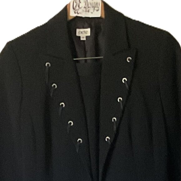 Vintage Cache Black pant suit with rhinestone grommet collar and lace up pants - Picture 3 of 8